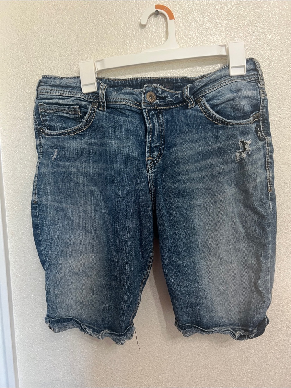Silver Jeans Midwash Distressed Denim Bermuda Shorts